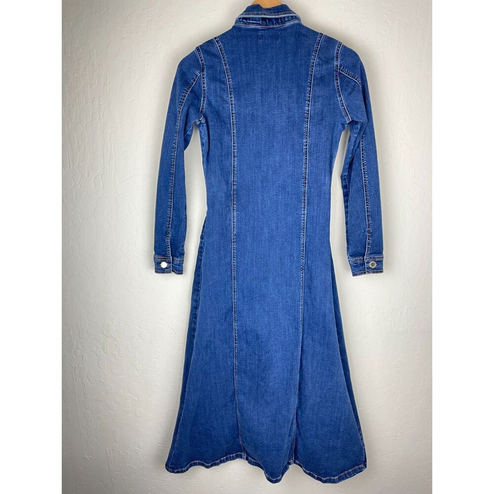 ~ Karen Millen Dress 2 Denim Stretch Midi Button Up Blue Maxi Boho Long Sleeve - Picture 4 of 16